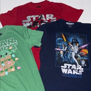 Lot of 3 Star Wars Trio T-Shirt Collection in Red, Green, and Navy size LARGE